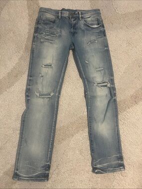 Slim Straight Distressed Light Blue Jeans for Men
